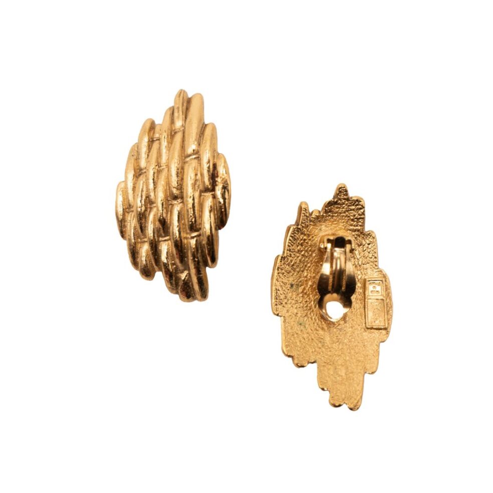 Yves Saint Laurent Basket Weave Gold Clip Earrings