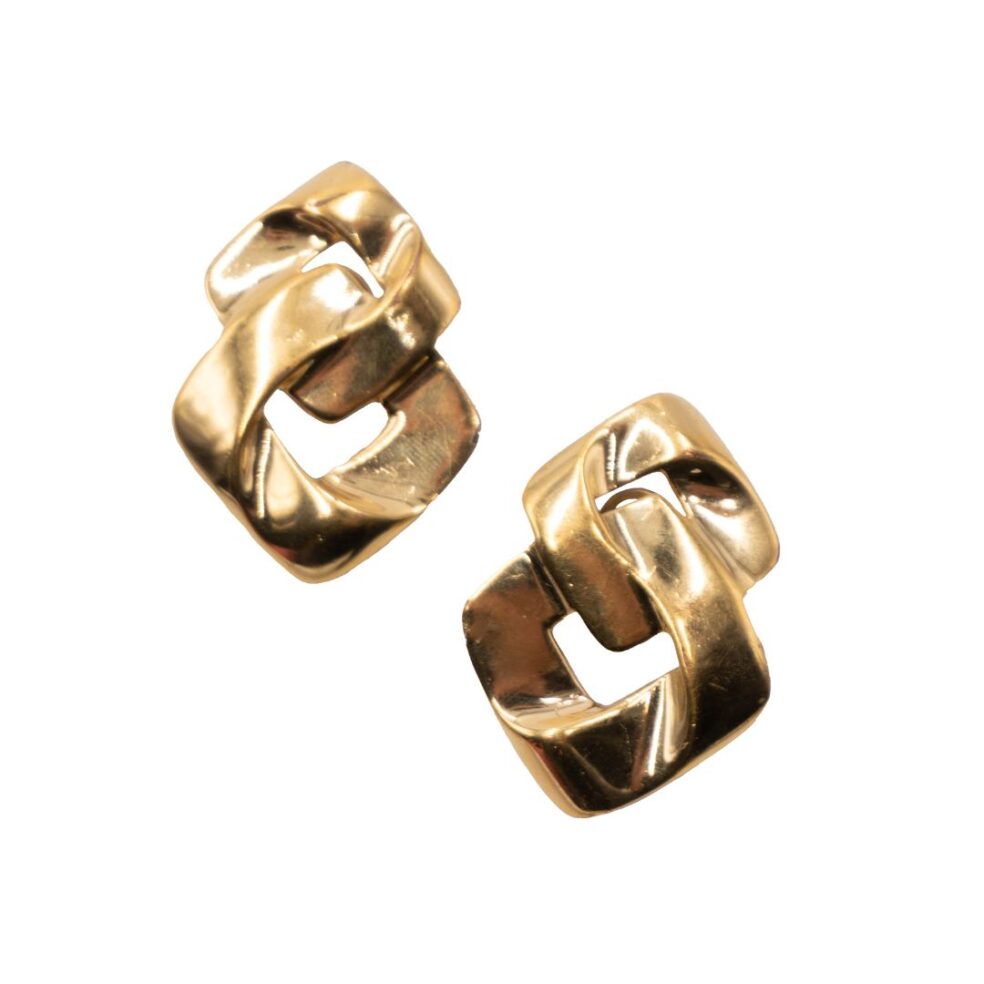 Trifafi Twisted Link Gold Clip Earrings